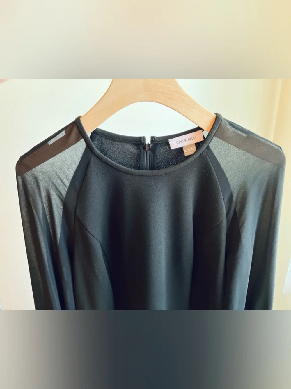 Calvin Klein Long-Sleeve Knee-Length Sheath Dress Size 8 Black Sheer Arms NWOT - Picture 4 of 12